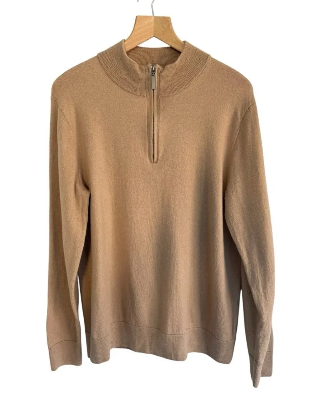 The Commons Men's Sz XL  Dorian Merino Wool Half Zip Mock Neck Sweater in Tan